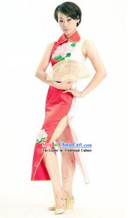 Chinese Qipao Style Fan Dancing Performance Costumes for Women