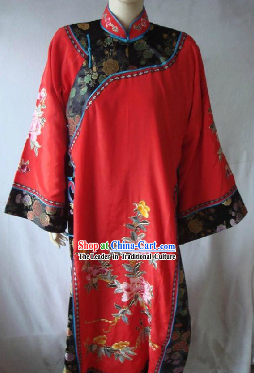 Chinese Red Peking Opera Embroidered Peony Qipao Cheongsam