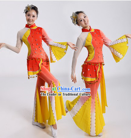 Chinese Fan Dancing Costume and Headpiece for Women