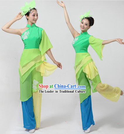 Chinese Yangge Dancing Costume and Headpiece for Women