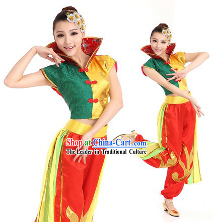 Chinese Drummer Dance Costume and Headpiece for Women