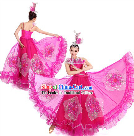 Chinese Classical Pink Dancing Costume and Hair Accessories for Women