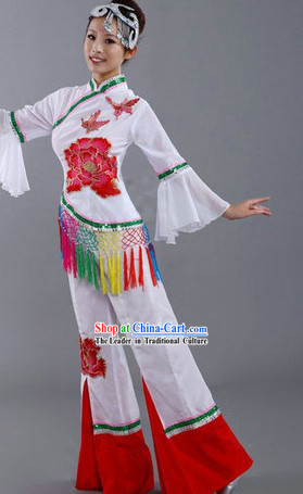 Chinese White Waist Drum Costumes and Headpiece for Women