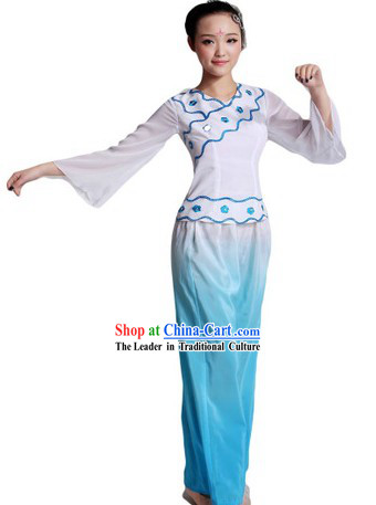 Chinese White Fan Dancing Costumes and Headpiece for Ladies