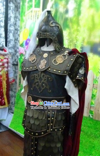Ancient Chinese General Armor Costume and Helmet for Men