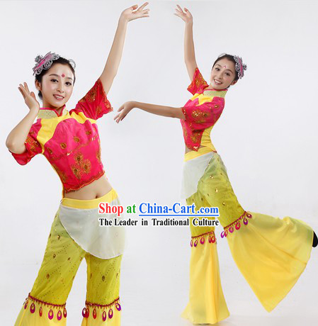 Chinese Style Stage Performance Fan or Ribbon Dance Costume and Headpiece for Women