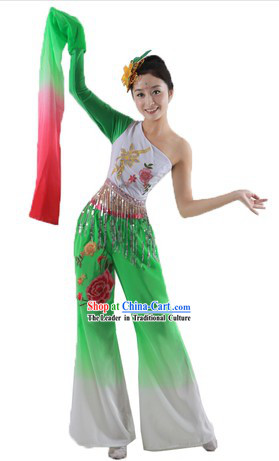 One Shoulder Long Sleeve Dance Costume and Headpiece for Women