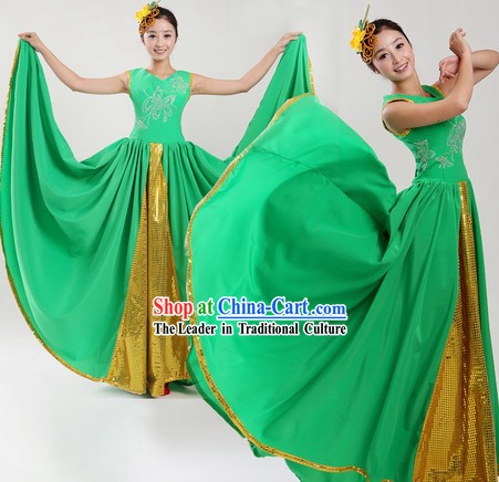 Chinese Classic Green Dance Costume and Headpiece for Women