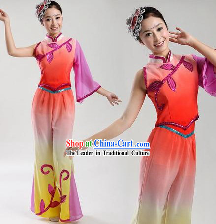 Chinese Folk Performance Dance Costumes and Headpiece for Women