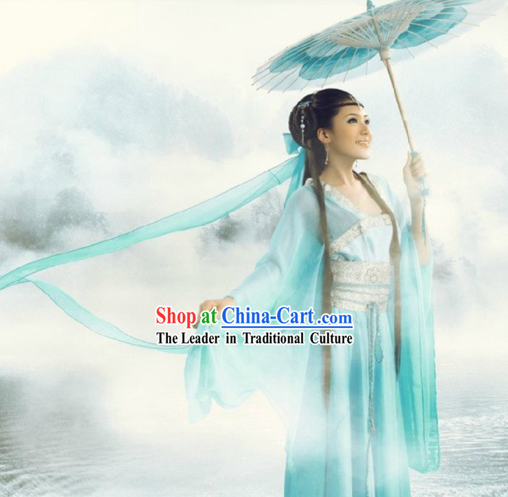 Ancient Chinese Light Blue Beauty Clothing and Headpiece for Women
