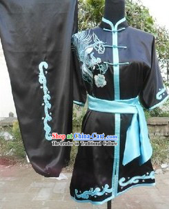 Traditional Chinese Short Sleeves Silk Phoenix Martial Arts Stage Performance Suit