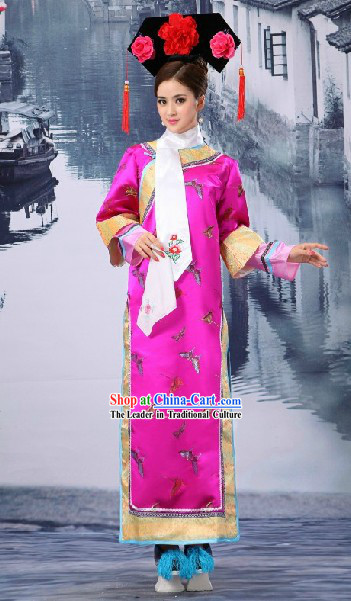 Purple China Qing Dynasty Princess Clothing, Hat and Shoes