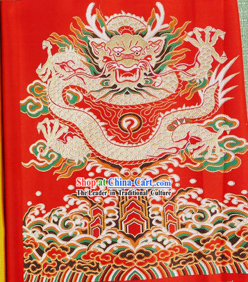 Red Traditional Chinese Tibetan Dragon Dresses, Decoration or Curtains Fabric