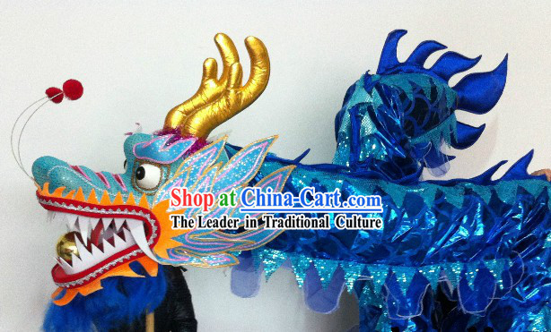Shinning Blue China Dragon Dancing Costumes for 15-16 People