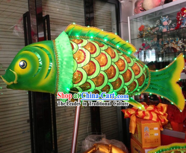 Green LED Luminous Chinese Traditional Fish Dance Prop