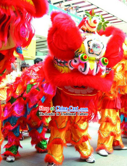 Lucky Red China Lunar New Year Performance Supreme Lion Dance Costume Complete Set