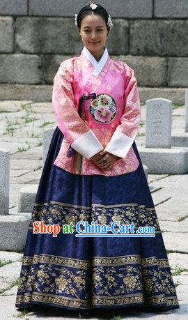 Korean Traditional Palace Hanbok Costumes and Coronet Complete Set