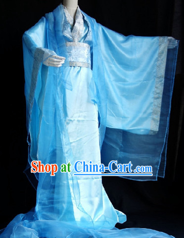 Traditional Blue Guzhuang Clothes with Long Trail for Men