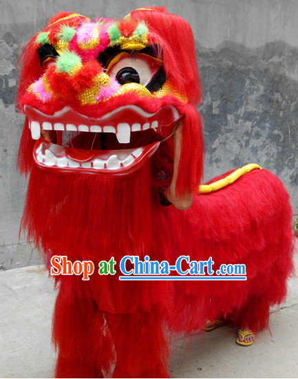 Red Happy Smiling Two People China Northern Lion Dance Costumes Complete Set