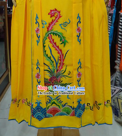 Traditional Chinese Stage Performance Yellow Embroidered Phoenix Hua Dan Skirt