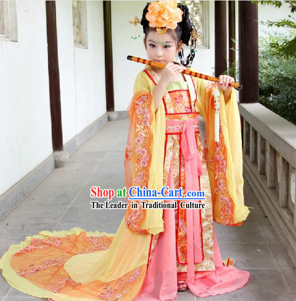 Tang Dynasty Princess Costumes and Hair Accessories Complete Set for Children