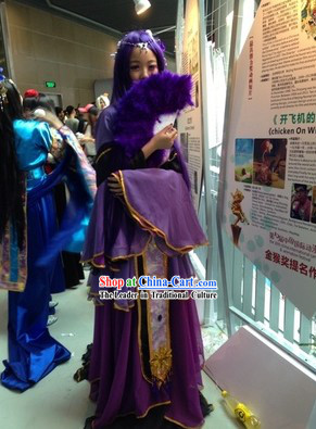 Ancient Chinese Purple Princess Costumes and Accessories Complete Set