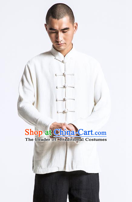 Asian China National Costume White Linen Shirts, Traditional Chinese ...