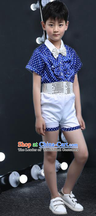 Top Grade Chinese Professional Performance Catwalks Costume, Children Chorus Blue Uniform Modern Dance Clothing for Boys Kids
