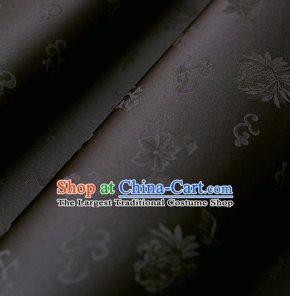 Traditional Asian Classical Chrysanthemum Pattern Brown Brocade Cloth Drapery Korean Hanbok Palace Satin Silk Fabric