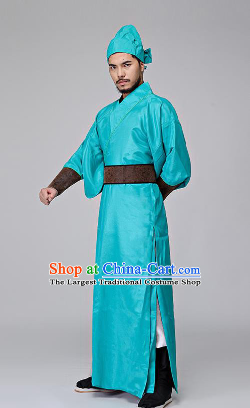 Traditional Chinese Three Kingdoms Period Swordsman Blue Costumes ...