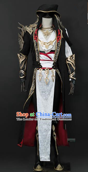 Black Ancient Chinese Swordsman Knight Costume Complete Set for Men