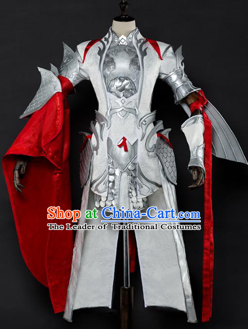 China Ancient Cosplay Female General White Armour Swordsman Costumes ...