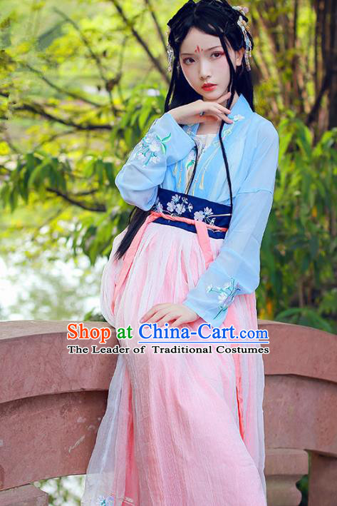Chinese Ancient Swordswoman Embroidered Black Hanfu Dress Song Dynasty ...