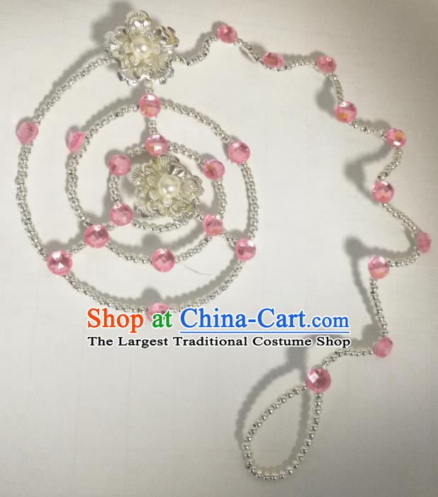Chinese Traditional Classical Dance Pink Crystal Hair Accessories Folk Dance Headwear for Women