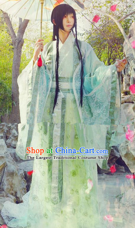 Traditional Ancient Chinese Green Hanfu Clothing for Men and Women