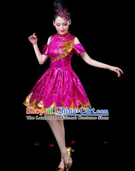 Top Grade Stage Show Chorus Costumes Group Dance Modern Dance Rosy Bubble Dress for Women