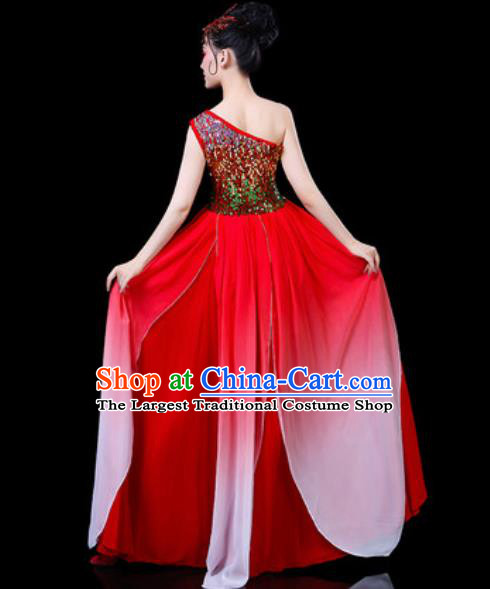 Chinese Classical Fan Dance Costumes Traditional Chorus Umbrella Dance Red Dress for Women
