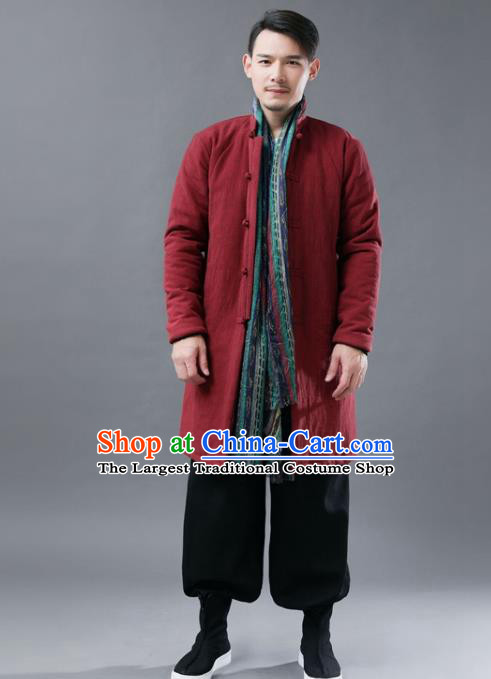 Chinese Traditional Costume Tang Suit Red Cotton Padded Jacket National ...