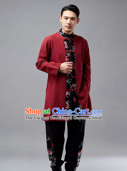 Chinese Traditional Costume Tang Suit Red Coat National Mandarin Jacket for Men