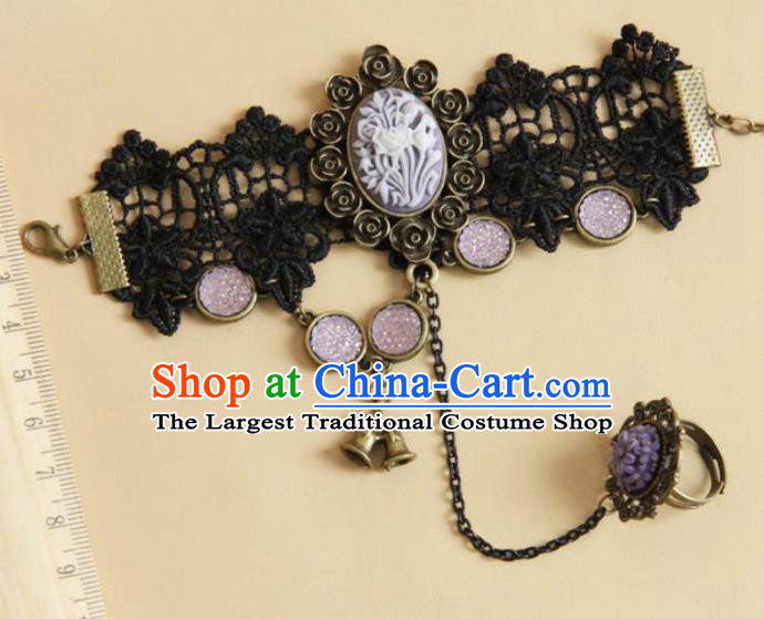 Top Grade Handmade Halloween Cosplay Black Lace Bangle Fancy Ball Bracelet Accessories for Women