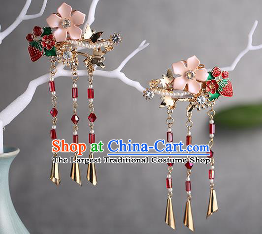 Chinese Ancient Ming Dynasty Princess Strawberry Hair Claws Hairpins Traditional Hanfu Court Hair Accessories for Women