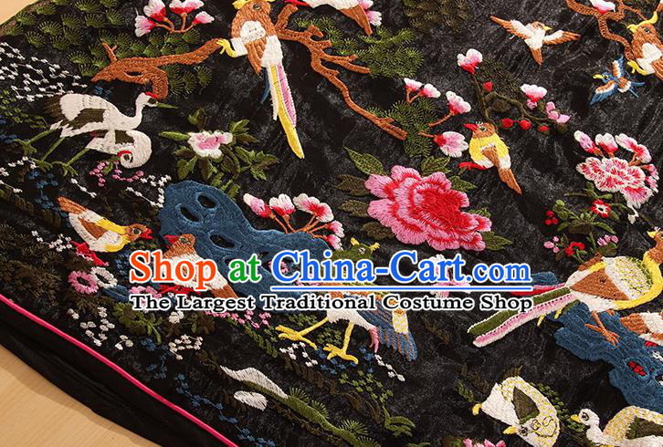 Traditional Chinese National Embroidered Peacock Birds Black Qipao Dress Tang Suit Cheongsam Costume for Women