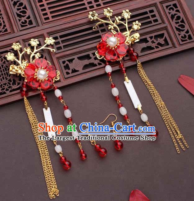 Traditional Chinese Hanfu Red Plum Hair Claws Ancient Court Princess Hairpins Hair Accessories for Women