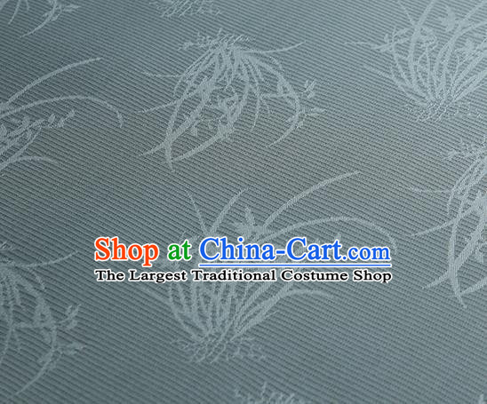 Traditional Chinese Classical Orchid Pattern Light Blue Silk Fabric Ancient Hanfu Dress Silk Cloth
