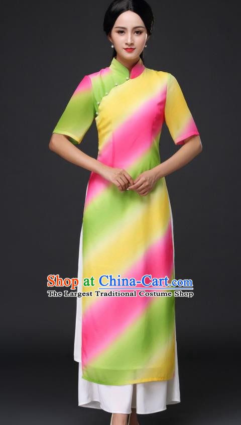Chinese Traditional Classical Dance Cheongsam National Costume Tang Suit Qipao Dress for Women