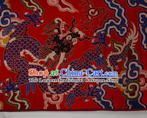 Asian Chinese Traditional Colorful Cloud Dragon Pattern Red Brocade Tibetan Robe Satin Fabric Silk Material