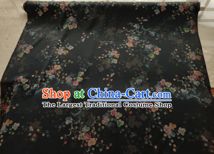 Traditional Chinese Classical Plum Pattern Black Gambiered Guangdong Gauze Silk Fabric Ancient Hanfu Dress Silk Cloth