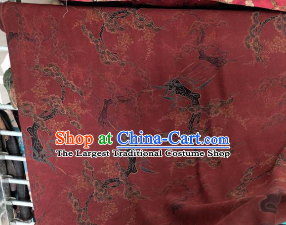 Traditional Chinese Classical Pine Plum Pattern Dark Red Gambiered Guangdong Gauze Silk Fabric Ancient Hanfu Dress Silk Cloth
