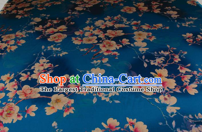 Traditional Chinese Classical Magnolia Pattern Royalblue Gambiered Guangdong Gauze Silk Fabric Ancient Hanfu Dress Silk Cloth