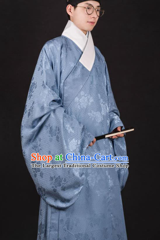Chinese Traditional Ming Dynasty Taoist Priest Hanfu Blue Robe Ancient ...